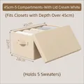 Beige 5-compartment fabric clothes organizer with handles for closet storage - 45cm with Lid - 5 Slots / Off-white