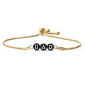Minimalist 14K gold plated box chain bracelet with DAD letter beads and slider clasp - Gold Box Chain-Black DAD