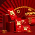 Lucky red envelope themed airline wet wipe featuring EDI pure water in 1PCS single pack - Joy and Peace Style / Red