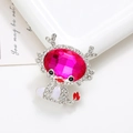 Detailed close-up of a silver dragon brooch with a large pink gemstone and sparkling rhinestones - Silver Base Rose Red (D2264)