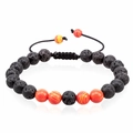 Détail de perles en lave 8mm et turquoise orange sur un bracelet tressé ajustable - Style de Perles Texturées Orange-Rouge Tressées (Style-04)