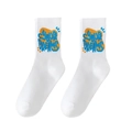 White mid-calf cotton sports socks featuring blue and orange YOUR DREAMS graffiti design - One Size (Plus Size) / YOUR DREAMS Graffiti / White No.07