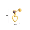 Gold-tone stainless steel cartilage stud with purple heart gem and hollow heart pendant - 12# / Gold Yellow
