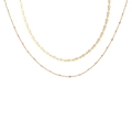Elegant gold layered necklace with delicate pink beads and textured wheat chain links - Gold Red