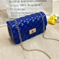 Klein blue silicone jelly bag with quilted pattern and gold chain strap decoration - Blue (Chain Strap)