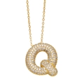 Elegant gold necklace featuring a letter Q pendant paved with sparkling white zircons - Letter Q / Gold