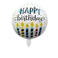 Detail of 18 inch white foil balloon with colorful dots and happy birthday candle design - Colorful Dots Candle English Balloon