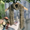 Army green lace scarf with white floral embroidery hanging on wooden hanger - 3028 Embroidery Lace Style / Army Green