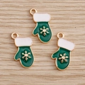 Detailed macro view of three green and ivory enamel Christmas glove pendants for DIY jewelry - Green Glove (YD170lvse)
