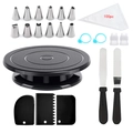 Cake decorating kit with black rotating turntable and stainless steel piping nozzles - 122 Pieces Set (Black)