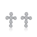 Funkelnde S925 Sterling Silber Kreuz Ohrstecker mit sechs hellen runden Zirkonia Steinen - Silberne Kreuz-Strass-Ohrstecker (SE106-P)