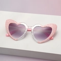 Pink heart shaped sunglasses with white star patterns and purple gradient lenses - Pink Star