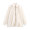 Chaqueta bomber blanco crema con mangas abullonadas, cremallera y tejido texturizado - S / Albaricoque