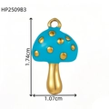 Detailed view of sky blue mushroom pendant with gold dots and dimensions 1.74x1.07cm - Mushroom-Blue (HP2509B3)