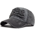 Vintage dark grey washed cotton baseball cap with 1963 embroidery and distressed brim - Charcoal Black / Adjustable