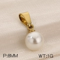 Minimalist single 8mm white pearl charm with gold steel bail on beige fabric - Gold Style (KP120449-Z)