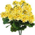 Artificial yellow geranium bouquet with realistic blooming flowers and green leaves - 14" / Yellow
