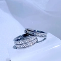 Minimalist silver titanium steel ring set with single and double row square CZ stones - Size 5 / Double-Row Style (D006E) / Steel