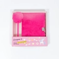 Hot pink plush notebook set with fuzzy ball pen and metal lock in decorative gift box - Rose Red