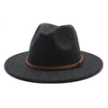 Classic charcoal grey wool fedora hat featuring a stylish brown leather band decoration - M (56-58cm) / Black