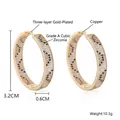 18k gold plated hoop earrings featuring black and white zircon leopard pattern 32mm - 3.2*0.6cm Gold Plated (EN05-1)