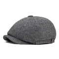 Classic black and white herringbone newsboy cap in warm wool blend fabric - Adjustable / Light Gray