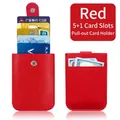 Red lychee pattern leather card holder with 5+1 slots and pull-out design for cards - 5+1 Slots Pull-out / Red