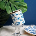 Candelabro de cerámica con patrón de ojo azul y borde dorado en base de vidrio - Tarro Pequeño Mal de Ojo (Sin tapa)