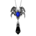 Victorian gothic bat wing necklace with sapphire blue stone and black crystal drop - Blue