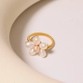 Handmade gold wire ring with six freshwater pearls forming a delicate flower shape - Pink Pearl Flower (GR0319) / Adjustable Open