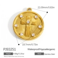 Waterproof 18K gold plated stainless steel cross pendant necklace with zircon inlay - Cross Round Rhinestone Pendant PJ93251