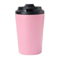 Pink insulated stainless steel coffee mug with black leak-proof lid in matte finish - 380ml / Milk Cup Simple Style / Pink