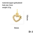 Technical dimensions of 18K gold plated heart crown pendant with zircon inlay - Type D-1 (Heart Crown) / Gold
