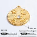 Colgante redondo de acero inoxidable bañado en oro 18K con relieve de luna y estrellas - Dorado - Estrella Luna Mal de Ojo (PJ91038)