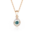 Rose gold water drop necklace with blue center stone and pink gem accents - 925 Silver / Rose Gold Color (Blue Green Moissanite)