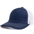 Cappellino trucker blu navy e bianco con visiera curva e rete traspirante - Blu Navy + Bianco