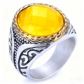 Men's vintage silver ring with gold braided edges and a faceted yellow gemstone - Two-Tone Gold + Yellow Gemstone