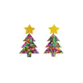 Boucles d'oreilles sapin de Noël en paillettes colorées avec étoile dorée - Sapin de Noël à Paillettes Colorées