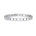 Macro detail of minimalist silver metal disc beads on a beaded stretch bracelet - 7x7 Silver Hematite