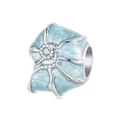 Blue seashell bead in S925 sterling silver with a central sparkling zircon stone - Light Blue Conch Rhinestone Charm (BSC1018)