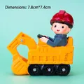 Yellow excavator cake topper with a small boy figure in 7.8cm by 7.4cm size - Excavator with Red Hat 642