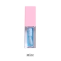 Glossy mint blue glass lip oil in a square tube with a soft pink cap for a plumping effect - 6Mint