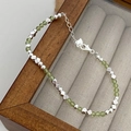 Beaded bracelet with light green faceted beads and silver geometric spacers in a gift box - Light Green Faceted Beaded (SL0781)