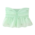 Detailed embroidery on mint green chiffon strapless top with ruffled hem and pleats - XS / Light Green