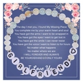 Amazonite bead bracelet with white acrylic GIRLFRIEND letter beads on a blue gift card - To My Girlfriend