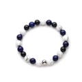 Natural Tiger Eye and Turquoise beaded bracelet with a silver metal center bead - 371-White Blue And Black