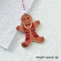 Christmas gingerbread man wooden ornament with red white bow and hanging beads 10x7cm - Gingerbread Man Ornament C