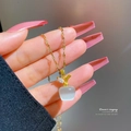 Gold apple pendant necklace with opal stone and crystal leaf on thin lip chain for women - White Apple Style (G501)