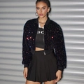 Giacca bomber nera con paillettes da donna e ricami riflettenti colorati lucidi - XS / Colorato