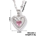 Silver-tone heart necklace with pink zircon gemstone pendant and size measurements - Silver with Pink (N01106-1)